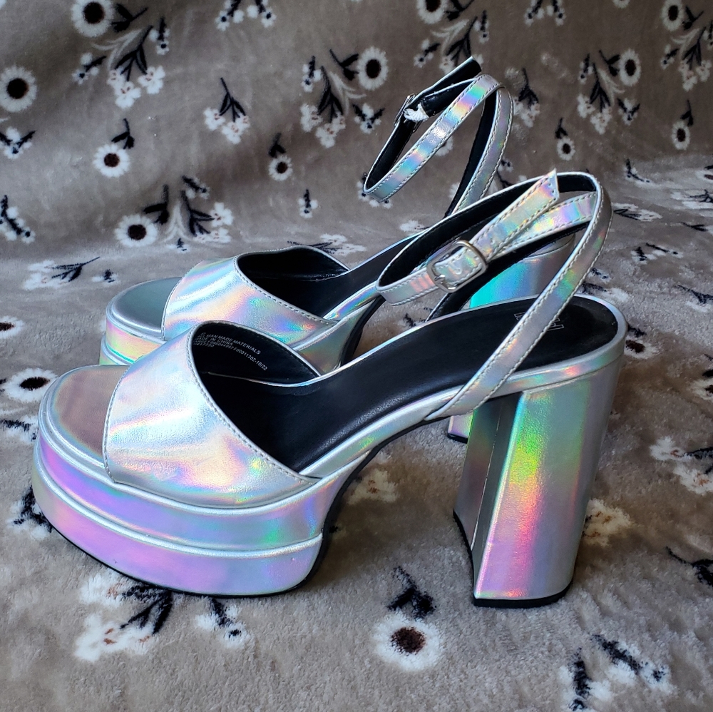 Holographic Platform Sandals Size 9 Wild Fable Brand .
